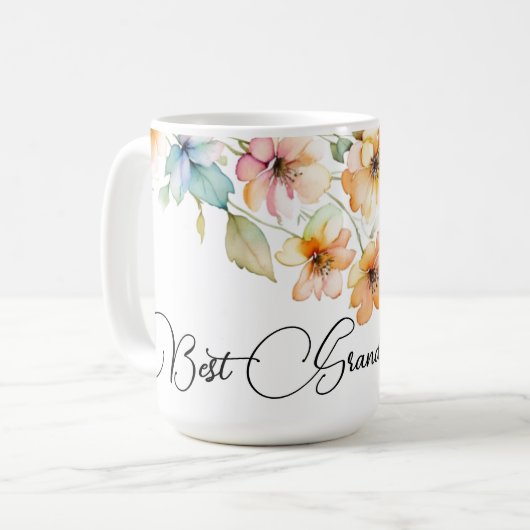 ボホかわいらしオレンジウォーターカラーワイルドフラワー祖母 コーヒーマグカップ (正面左)