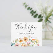 ボホかわいらしオレンジピンク水彩ワイルドフラワー サンキューカード (スタンド正面)