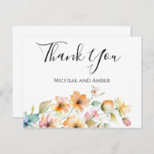 ボホかわいらしオレンジピンク水彩ワイルドフラワー サンキューカード (正面/裏面)
