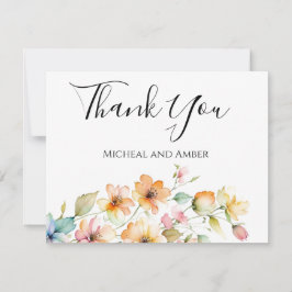 ボホかわいらしオレンジピンク水彩ワイルドフラワー サンキューカード