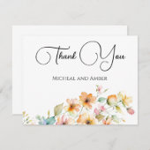 ボホかわいらしオレンジピンク水彩ワイルドフラワー サンキューカード (正面/裏面)