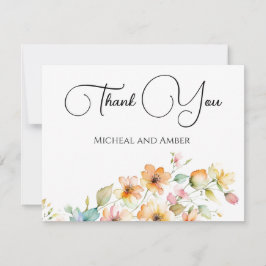 ボホかわいらしオレンジピンク水彩ワイルドフラワー サンキューカード