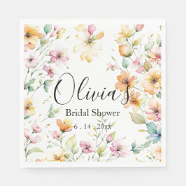 ボホかわいらしオレンジピンク水彩ワイルドフラワー スタンダードランチョンナプキン