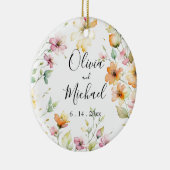 ボホかわいらしオレンジピンク水彩ワイルドフラワー セラミックオーナメント (右)