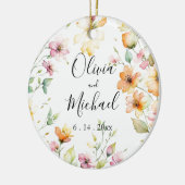 ボホかわいらしオレンジピンク水彩ワイルドフラワー セラミックオーナメント (左)