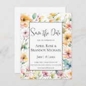 ボホかわいらしオレンジピンク水彩ワイルドフラワー セーブザデート (正面/裏面)