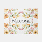 ボホかわいらしオレンジピンク水彩ワイルドフラワー ドアマット (正面)