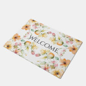 ボホかわいらしオレンジピンク水彩ワイルドフラワー ドアマット (アングル)