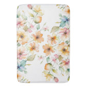 ボホかわいらしオレンジピンク水彩ワイルドフラワー バスマット (正面縦)