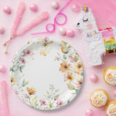 ボホかわいらしオレンジピンク水彩ワイルドフラワー ペーパープレート (パーティー)