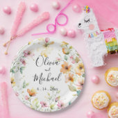 ボホかわいらしオレンジピンク水彩ワイルドフラワー ペーパープレート (パーティー)