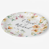 ボホかわいらしオレンジピンク水彩ワイルドフラワー ペーパープレート (アングル)