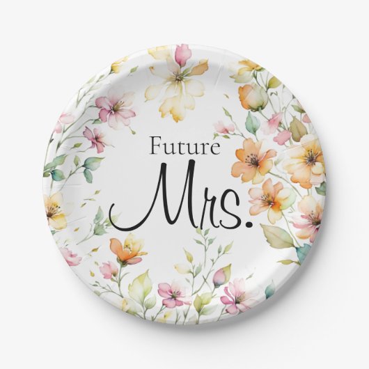 ボホかわいらしオレンジピンク水彩ワイルドフラワー ペーパープレート (正面)