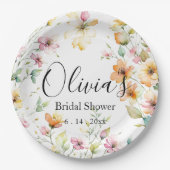 ボホかわいらしオレンジピンク水彩ワイルドフラワー ペーパープレート (正面)