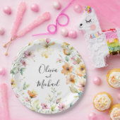 ボホかわいらしオレンジピンク水彩ワイルドフラワー ペーパープレート (パーティー)