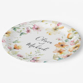 ボホかわいらしオレンジピンク水彩ワイルドフラワー ペーパープレート (アングル)