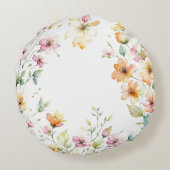 ボホかわいらしオレンジピンク水彩ワイルドフラワー ラウンドクッション (裏面)