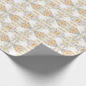 ボホかわいらしオレンジピンク水彩ワイルドフラワー ラッピングペーパー (角)