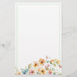 ボホかわいらしオレンジピンク水彩ワイルドフラワー 便箋