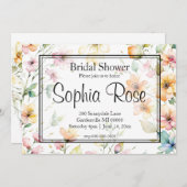 ボホかわいらしオレンジピンク水彩ワイルドフラワー 招待状 (正面/裏面)