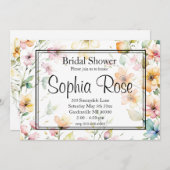 ボホかわいらしオレンジピンク水彩ワイルドフラワー 招待状 (正面/裏面)