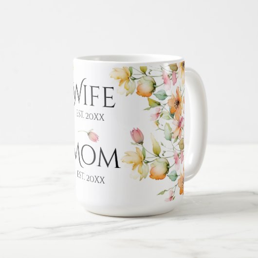 ボホかわいらしオレンジピンク水色フローラ妻ママ コーヒーマグカップ (正面右)