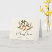 ボホかわいらしクリスマスを飾る水彩鹿 カード (黄色い花)