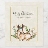 ボホかわいらしクリスマスを飾る水彩鹿 ワインラベル (シングルラベル)