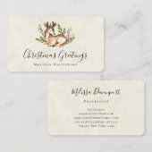 ボホかわいらしクリスマスを飾る水彩鹿 名刺 (正面/裏面)