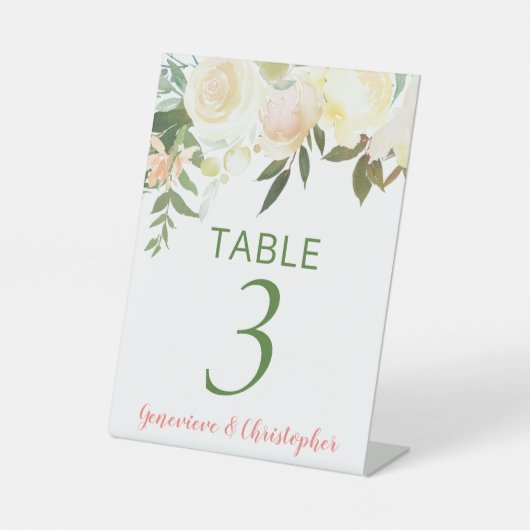 ボホかわいらしクリームバラ結婚のテーブル番号記号 台座サイン (正面)