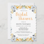 ボホかわいらしブライダルシャワーグレーピーチフローラ 招待状 (正面)