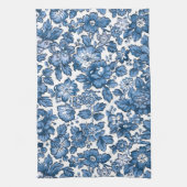 ボホかわいらしブルーとホワイトフローラ キッチンタオル (縦)