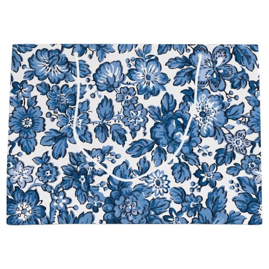 ボホかわいらしブルーとホワイトフローラ ラージペーパーバッグ (正面)