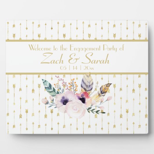 ボホかわいらしブーケ婚約パーティ卓上 フォトプラーク (正面)