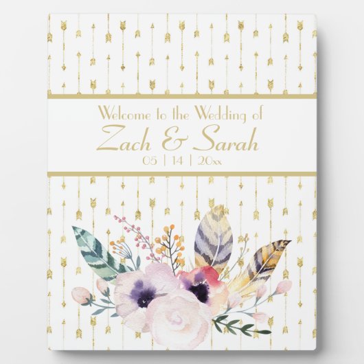 ボホかわいらしブーケ結婚のウェルカムテーブルトップ フォトプラーク (正面)