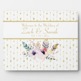 ボホかわいらしブーケ結婚のウェルカムテーブルトップ フォトプラーク