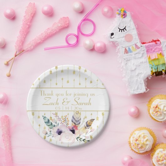 ボホかわいらしブーケ結婚ス ペーパープレート (パーティー)