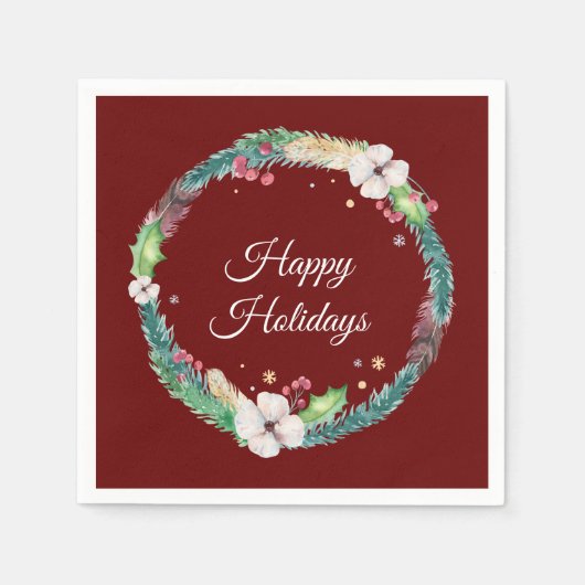 ボホかわいらしホリデーリース スタンダードカクテルナプキン (正面)