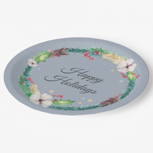 ボホかわいらしホリデーリース ペーパープレート (アングル)