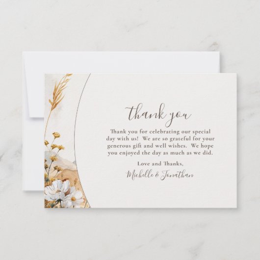 ボホかわいらしマウンテンワイルドフラワー結婚ズ サンキューカード (正面)