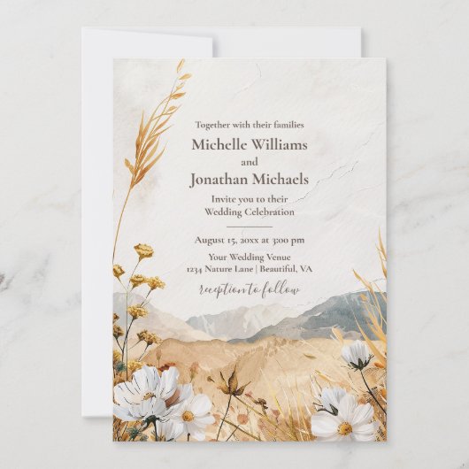 ボホかわいらしマウンテンワイルドフラワー結婚ズ 招待状 (正面)