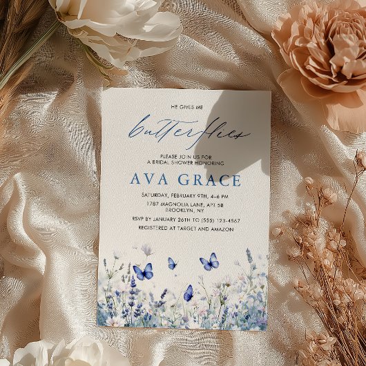 ボホかわいらし彼与えは私蝶ブライダルシャワー 招待状