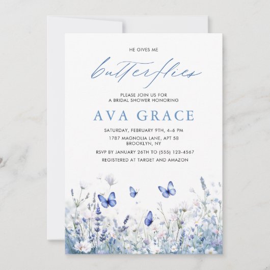 ボホかわいらし彼与えは私蝶ブライダルシャワー 招待状 (正面)