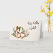 ボホかわいらし誕生日を敷く水彩鹿 カード (黄色い花)