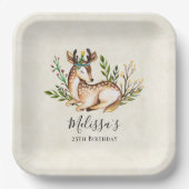 ボホかわいらし誕生日を敷く水彩鹿 ペーパープレート (正面)