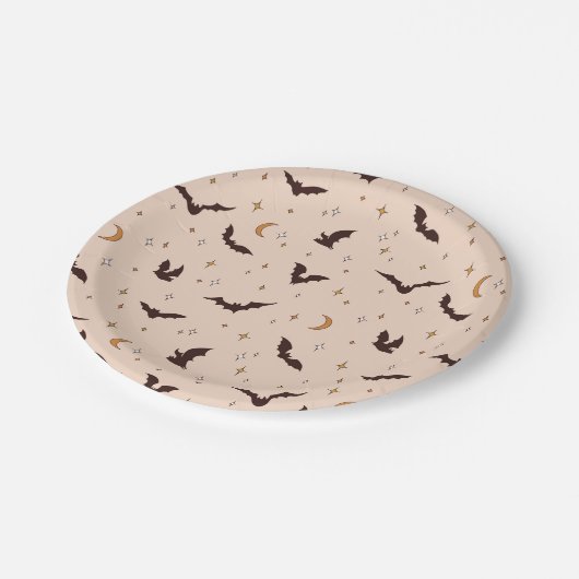 ボホこうもりとスターズハロウィンパターン ペーパープレート (アングル)