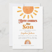 ボホここ来に息子の虹の男の子の赤んだシャワー 招待状 (正面)