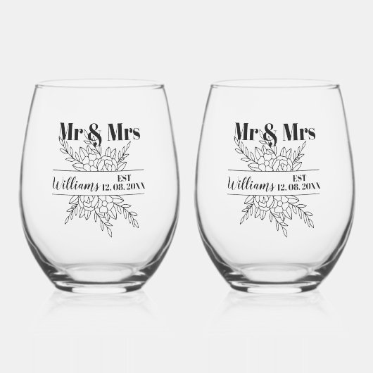 ボホさん結婚の周年記念の名跡 ステムなしワイングラス (正面)