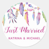 ボホたった今結婚しましたフェザー結婚ズ先住民アメリカン ラウンドシール (正面)