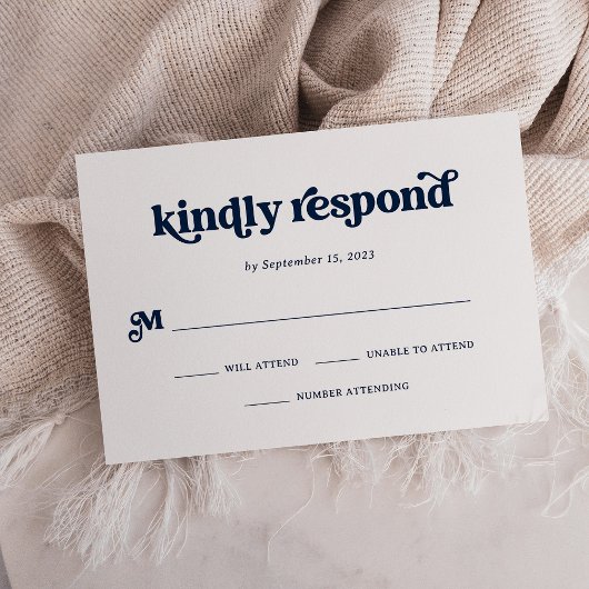 ボホとレトロダークネイビーブルーとホワイト 出欠カード